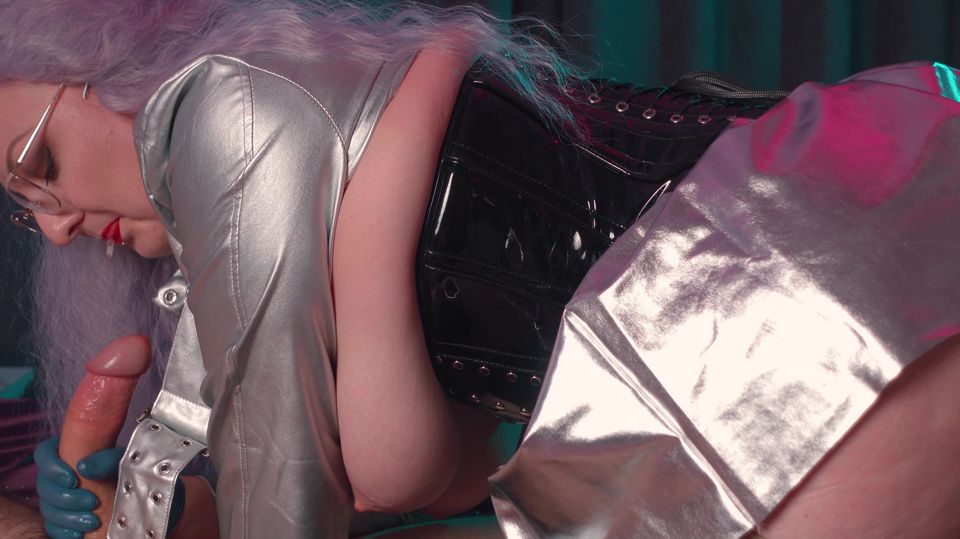 Medical Glove Femdom Handjob - Curvy MILF in PVC Thigh High Boots & FemDom Corset Edges & Milks Skinny Guy's Huge Cock