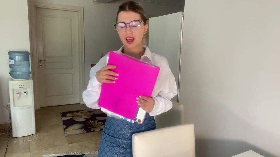 Secretary Fucks Pussy with Panties and C