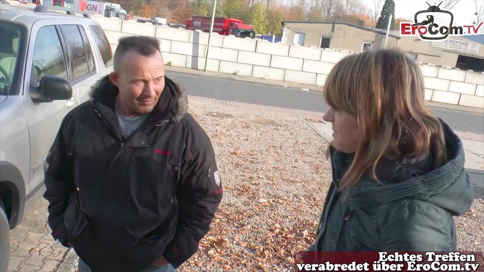 Simple German housewife invited to have sex on the street