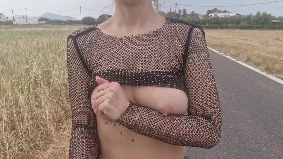 see-through blouse flashing tits in public