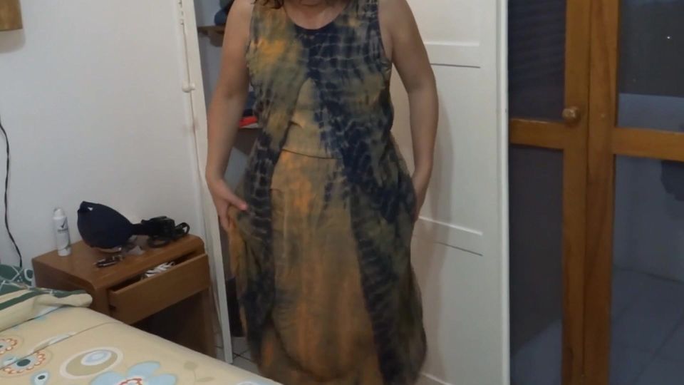 After being fucked, I film my stepmother getting dressed and it gets me really hard.