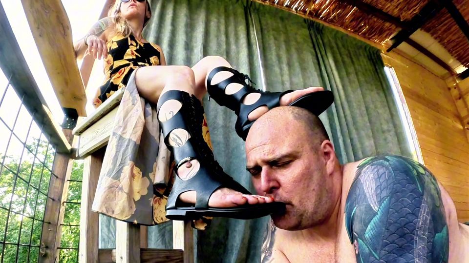 Mistress in Gladiator Sandals Foot Worship Total Submission