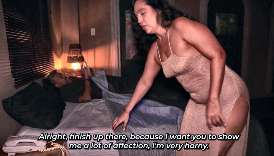 Stepmother enjoys her stepson's cock while her husband is nearby