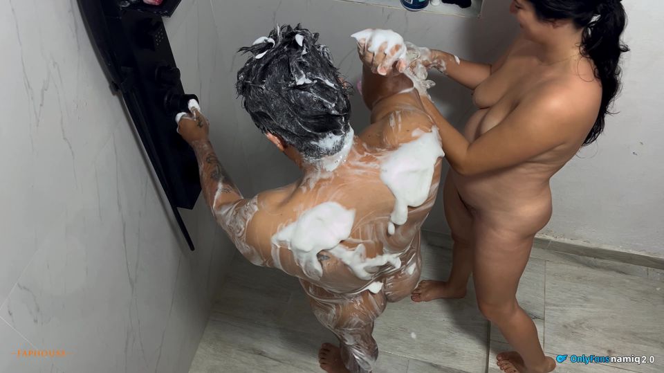 Sharing a shower with aunty!