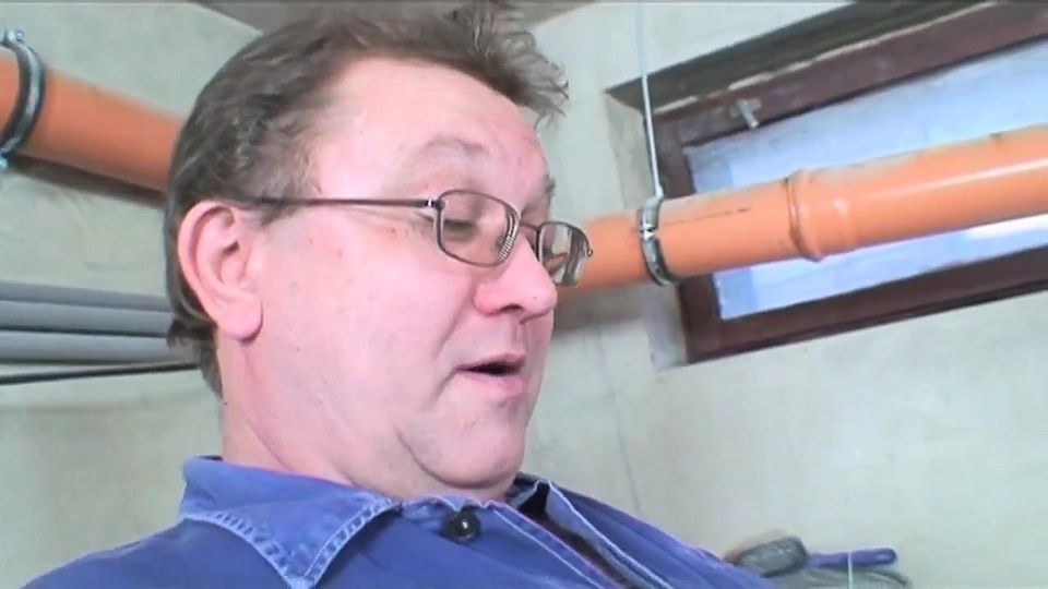 Old worker hits on a blonde teen sucking his cock