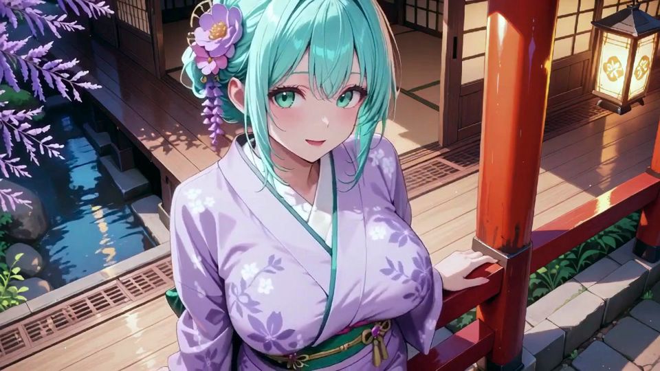 Purple Kimono Goddess! Can't Handle the Wetness Under the Red Torii Gate
