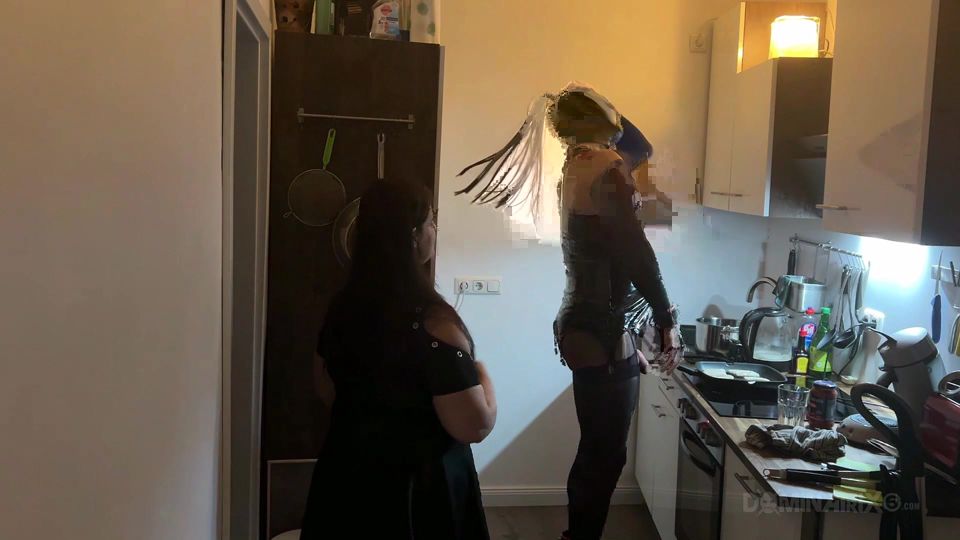 Dominant MILF Stretches Latex Sub's Ass Wide in Kitchen