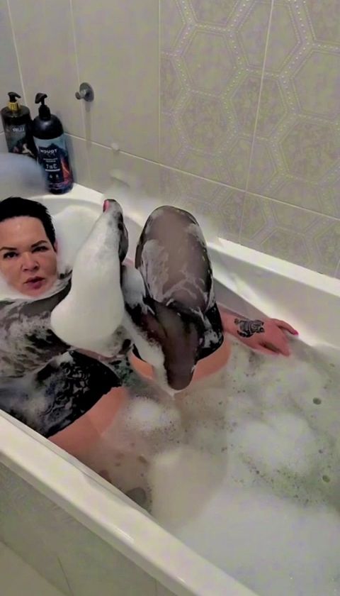 Stepmom Takes A Bath in Stockings and Sexy Lingerie, Wet Big Ass