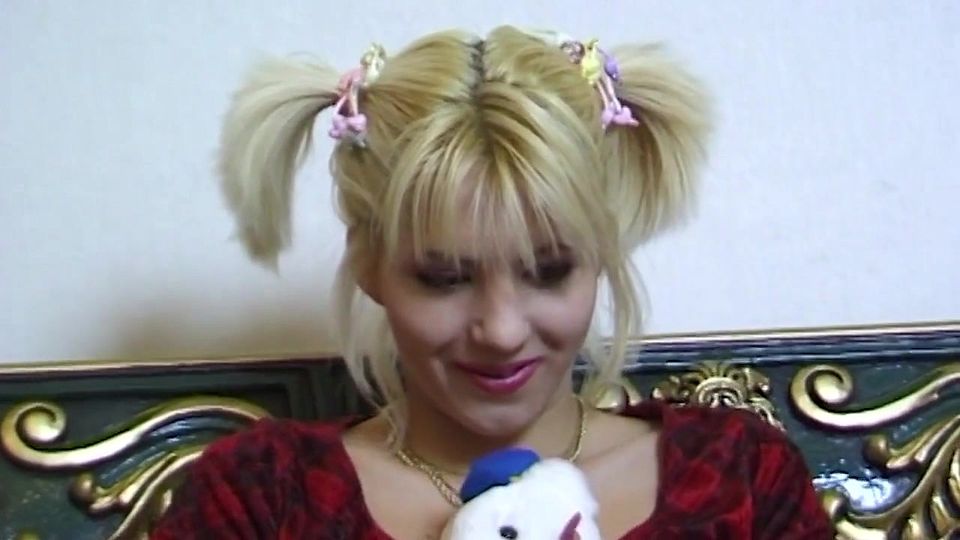 Cute Blonde Teen Sucks Big Cock with Teddy Bear Fun