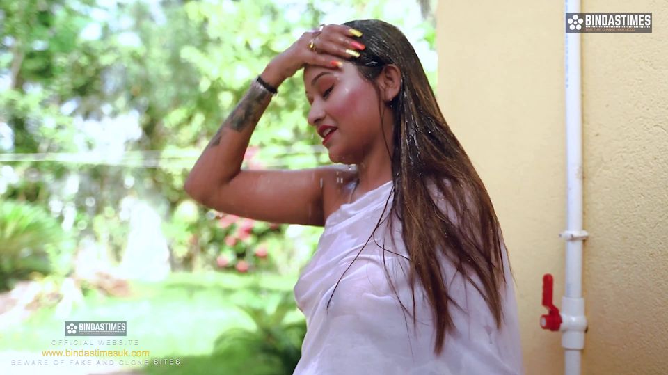 Cute Newly Married Girl Takes Shower Outdoor and Husband's Friend Takes the Advantage of Her