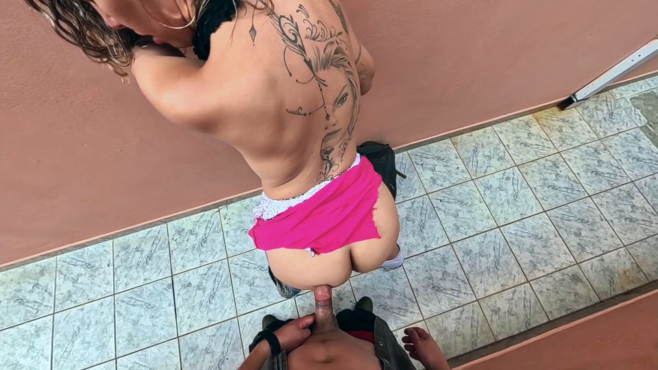 Risky sex with a female student in the school hallway.
