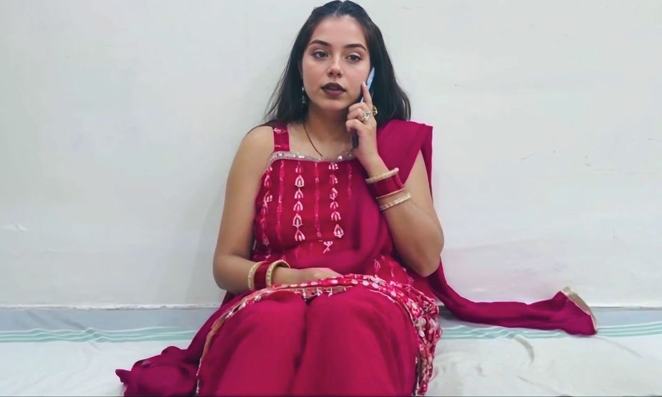 Indian Wife Video Call with Husband Seducing but Wife Cheats on a Husband While Having Sex with Devar in Hindi