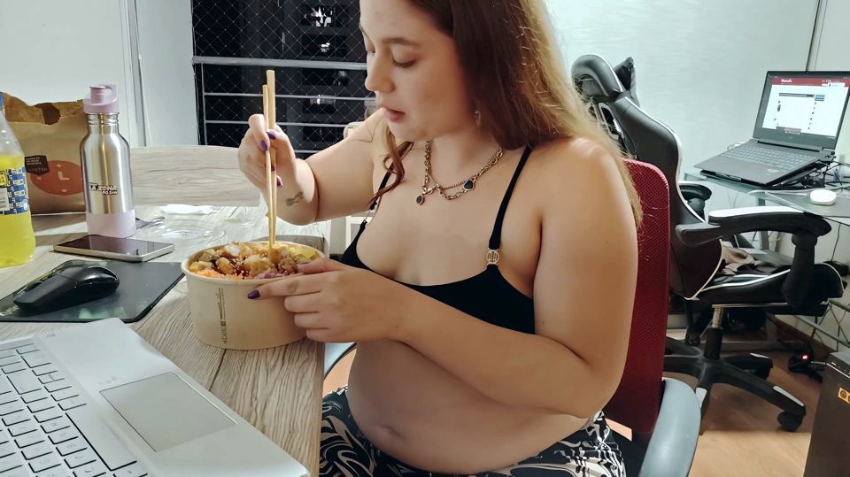 Nicole's Massive Takeout Stuffing - Belly & Ass Tease
