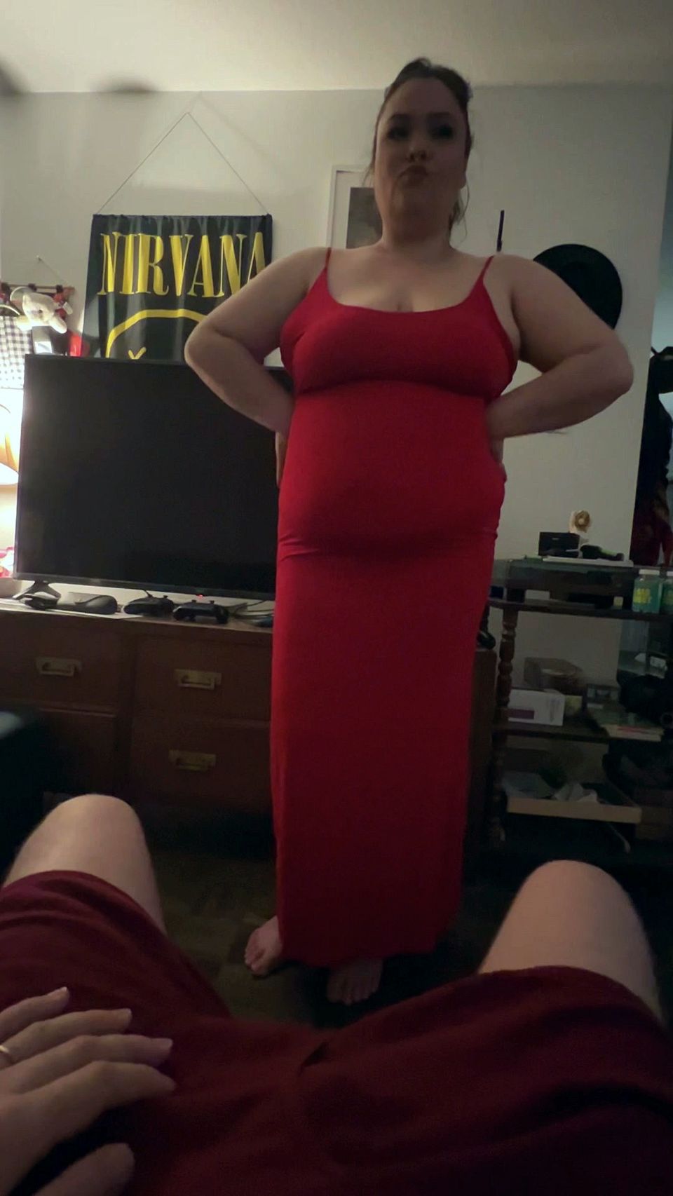 Dressed up to go out but he takes some oral convincing