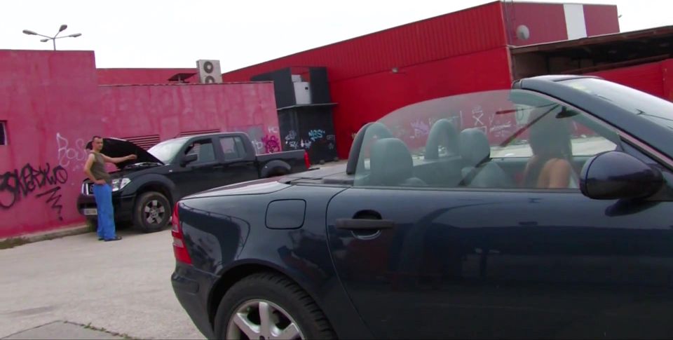 Ramming hard in her ass while she is bent over car