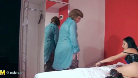 Young girl fucks mature lesbian with strapon