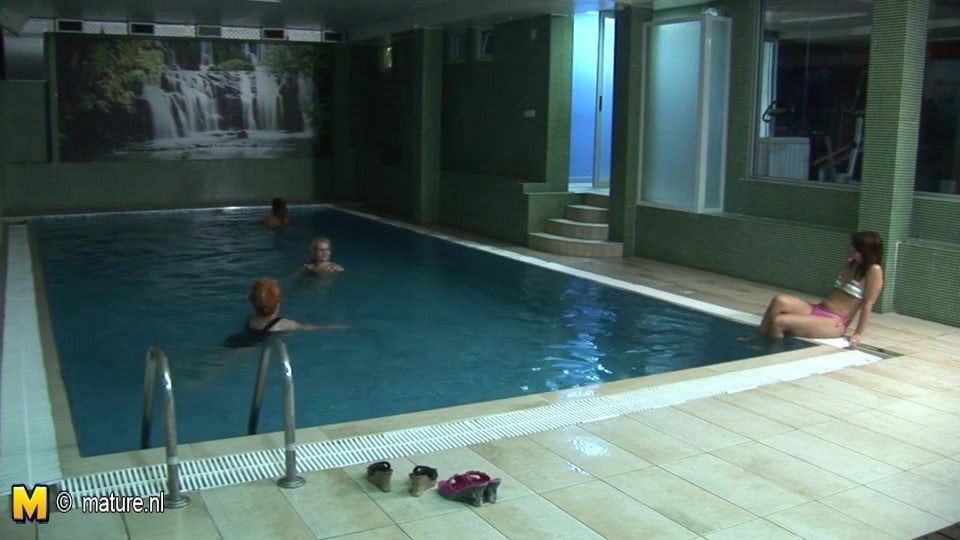 Mature ladies relaxing in female sauna
