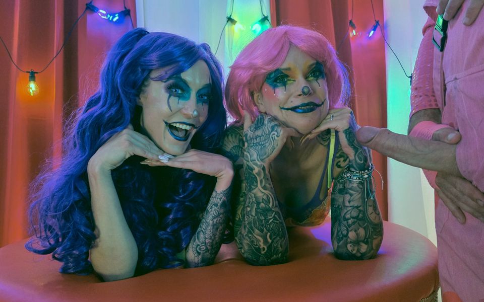 Jessie Rae Meets the Purple & Pink Cock Crazed Clowns