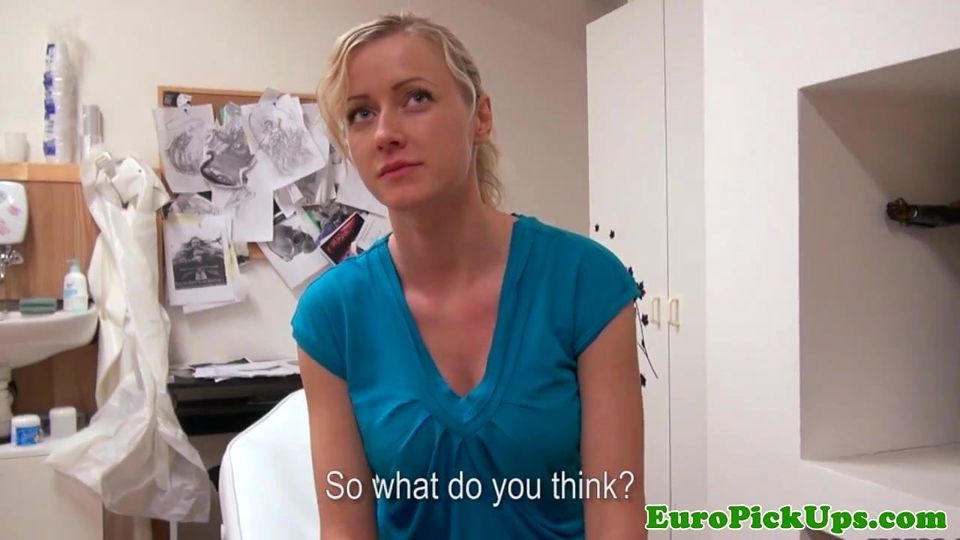 Euro girlnextdoor flashes her tits for cash