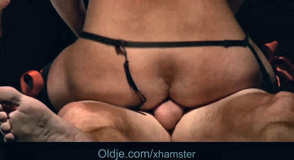 Young blonde with big natural boos in lingerie fucks oldman