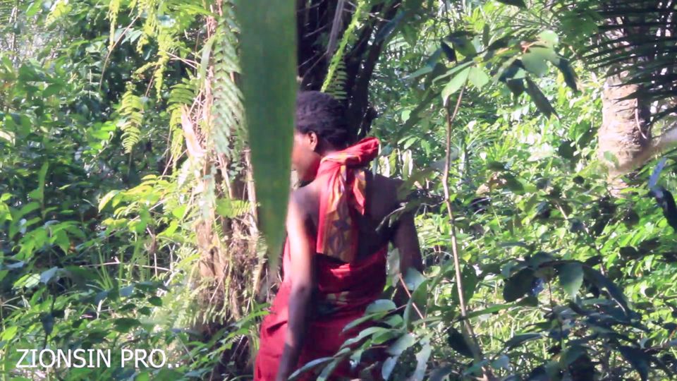 African girl in search of firewood in the bush got fuck by a bush man