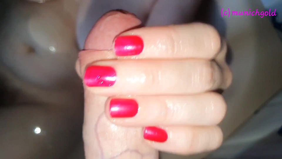 POV hot handjob from German amateur milf in the bathtub, yes baby cum on my soft tits