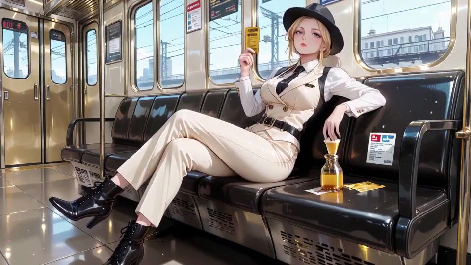 Lazy Vibes in a Vintage Carriage and Luxury Bedroom, Teasing Under the Black Hat, Fingers Touching Lips