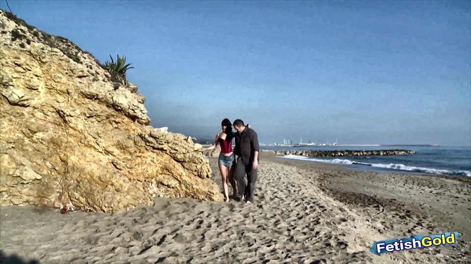 Stepfather fucks his young skinny stepdaughter on a beach