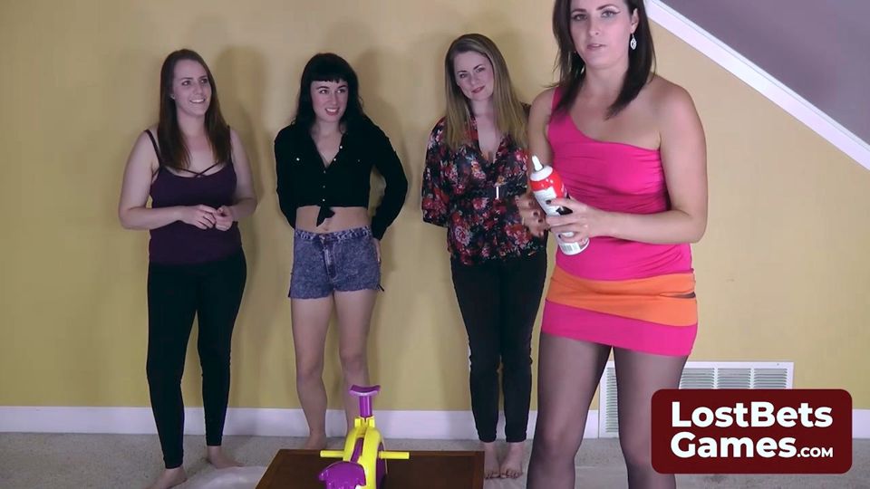 Four lesbians playing strip facial with messy food play
