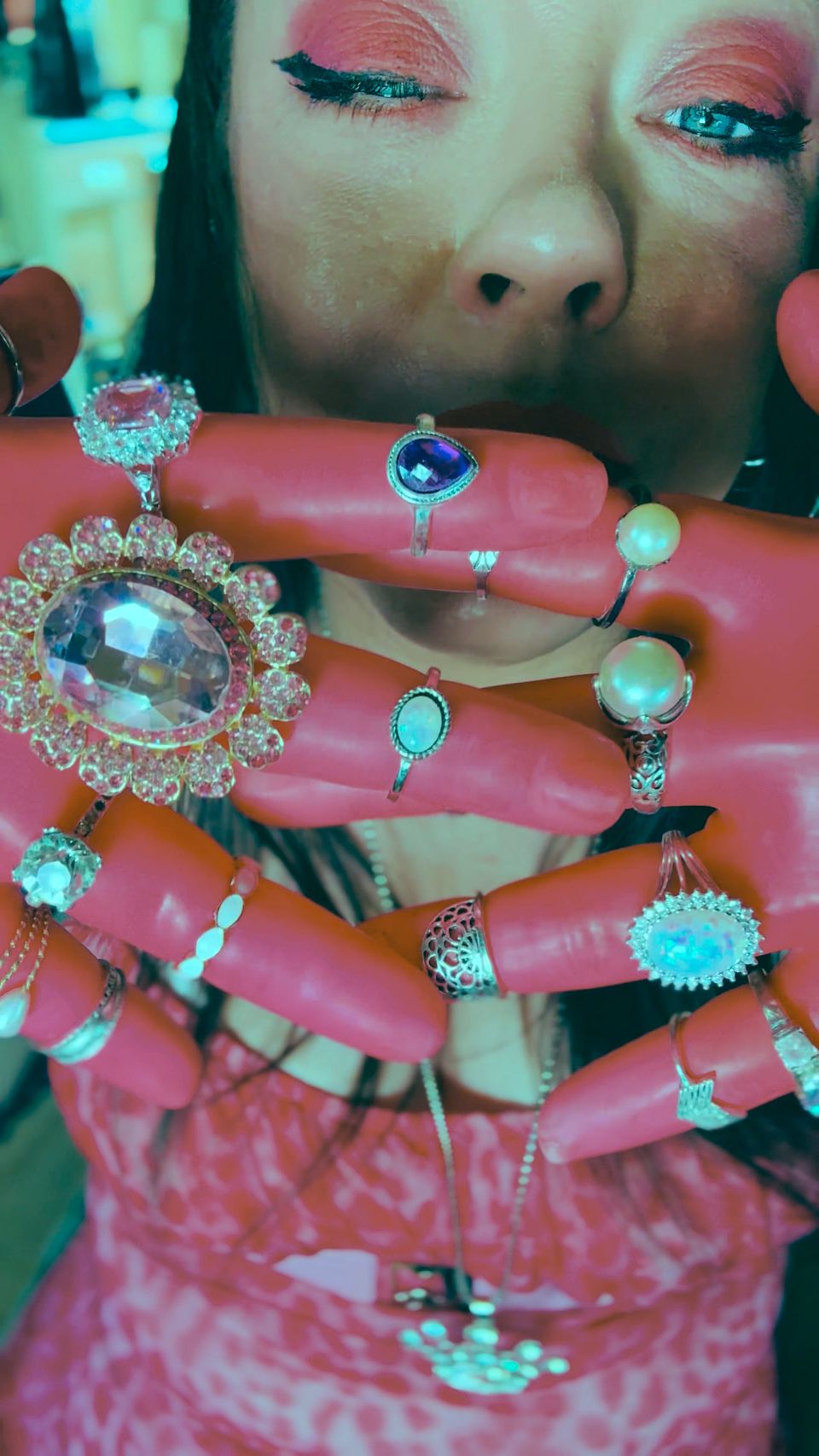 All In Pink! The Fabulous Smoker Tina Snua Wears Pink Latex Gloves & Rings & Smokes A cigarette For You