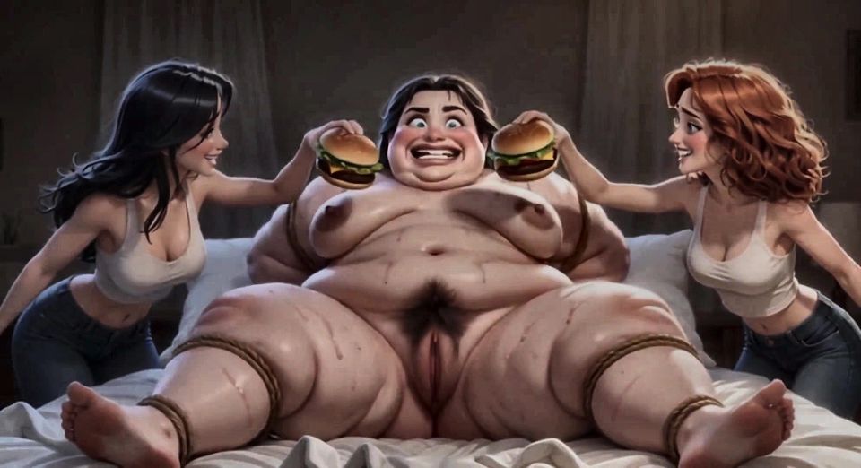 Obese Ugly Slave Covered in Food - Humiliated by Gorgeous Mistresses