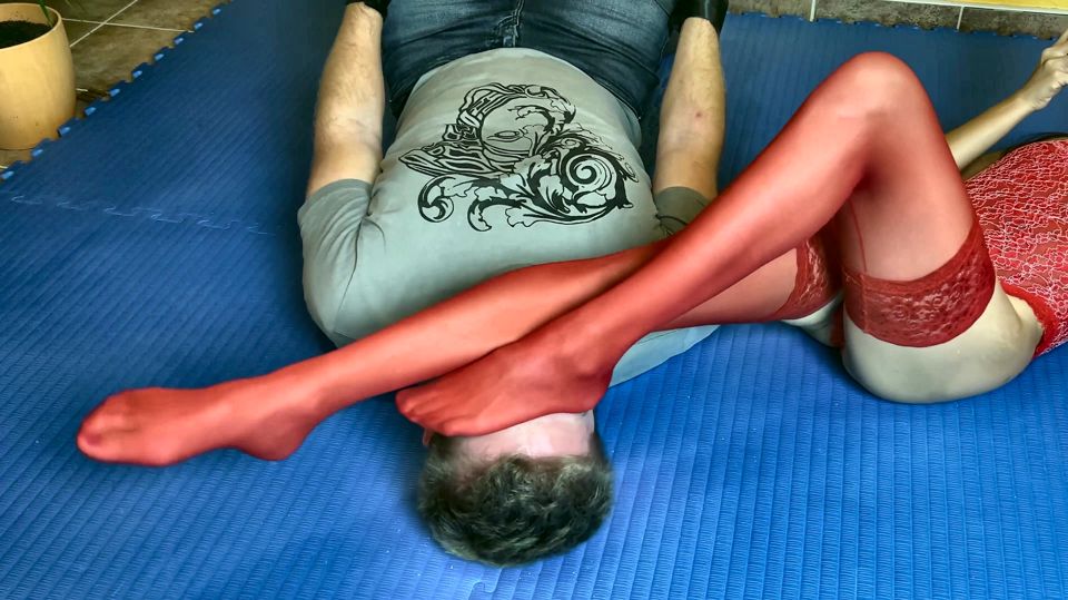 Red Pantyhose Foot Domination