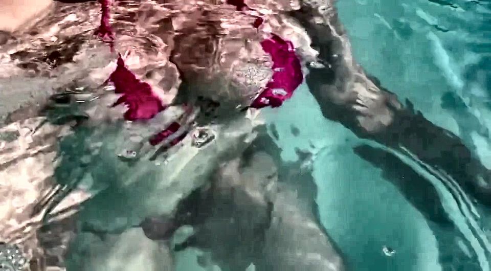 Artemisia Love Sexy and Horny Underwater Showing Her Big Tits in a Super Micro Bikini and You Can See Her Aureolas