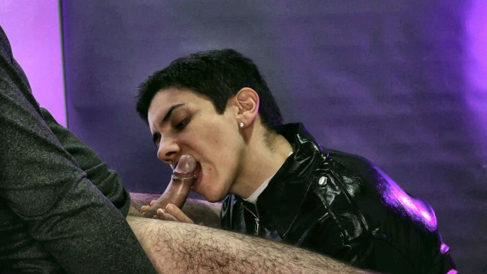 Cum Facial in a Leather Jacket