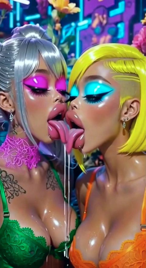 Funny Lesbians Tongue and Kiss Fetish, Ai Animation