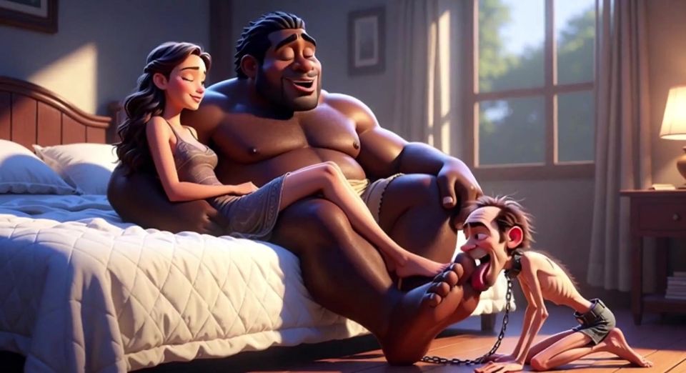 Submissive Man Grovels and Licks His Dominant Wife's Feet