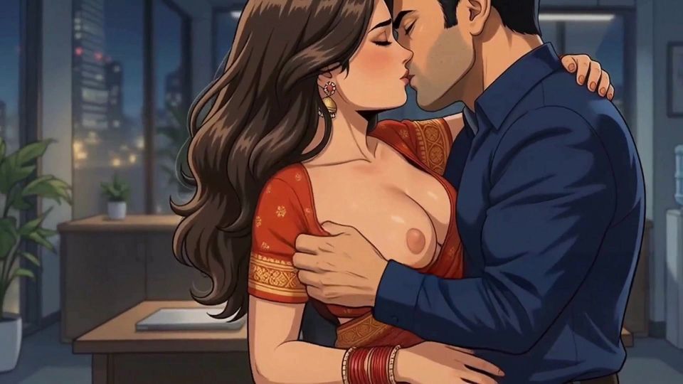 Indian secretary marries hardcore Dia in the night office promotion animation ( AI generated )