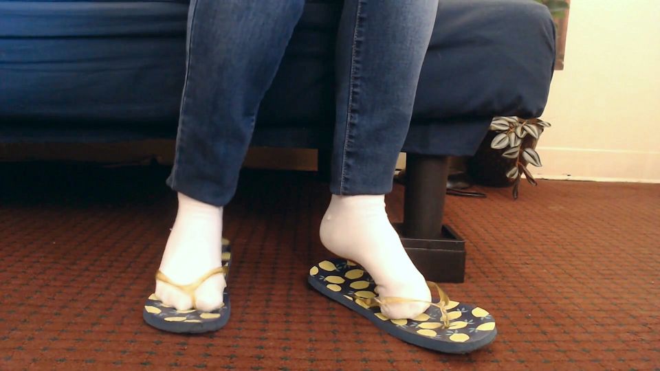 White Ankle Socks Big Worn Flip Flops