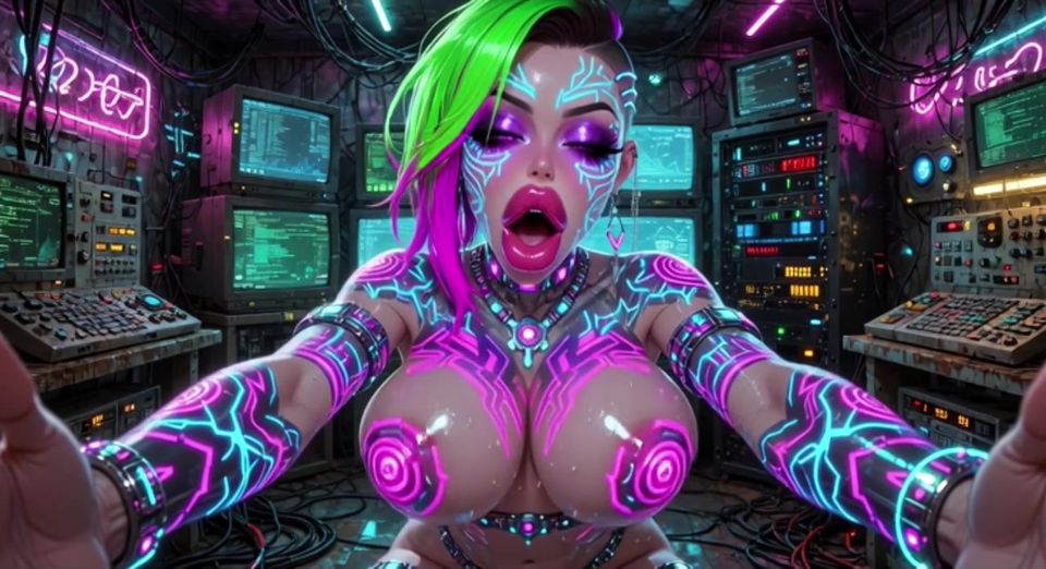 Cyberpunk Style Women Bouncing Boobs, Ai Animation