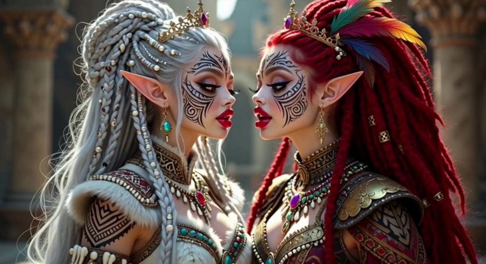 Beautiful Elves Princess Kissing, Ai Animation