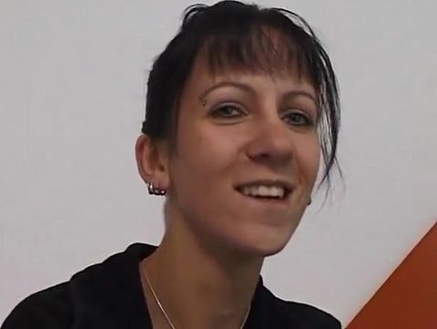 Pierced brunette slut rubs her wet twat at the casting