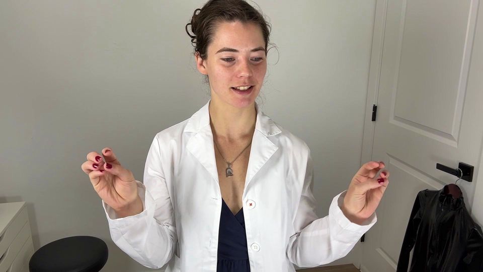 Trying on Shiny Spandex Catsuit with White Lab Coat