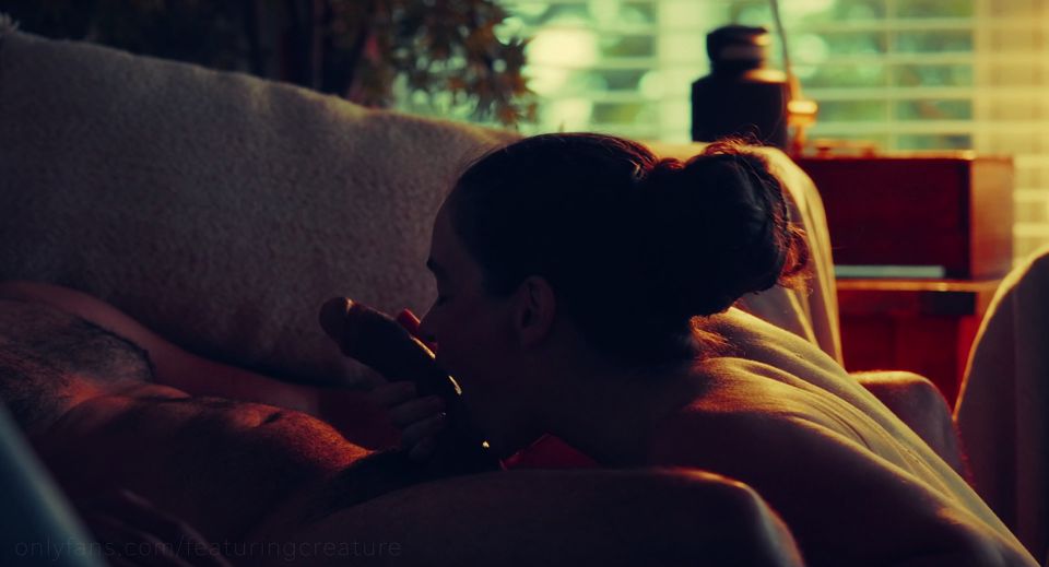 Creature worships her Creator's huge cock