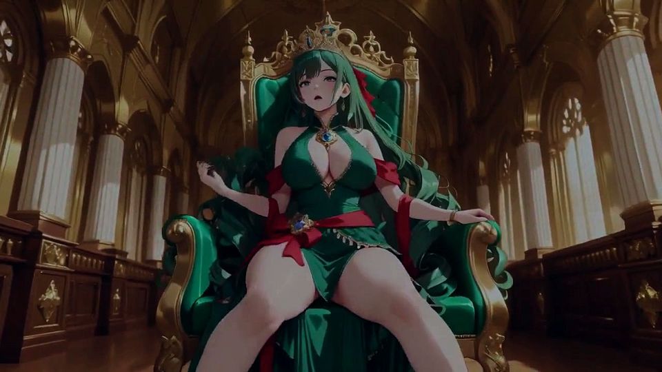 Green Queen on the Golden Throne! Lazy Seduction in a Silk Gown, What Secrets Hide Beneath?
