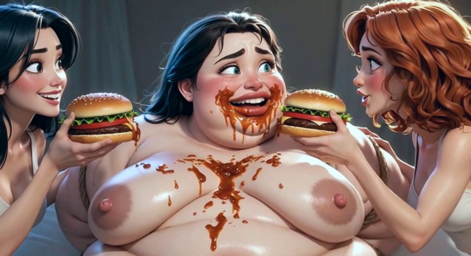 Obese Ugly Slave Covered in Food - Humiliated by Gorgeous Mistresses