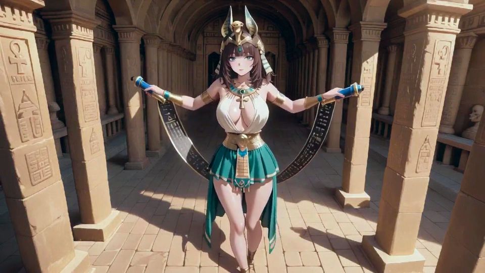 Ancient Egyptian Queen's Private Bedroom Show! Lazy Under the Golden Crown, Kneeling in Sunlight with a Shushing Gesture.