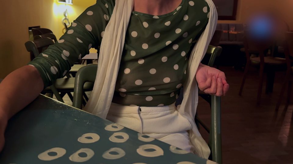 Having dinner and wine in a completely sheer shirt