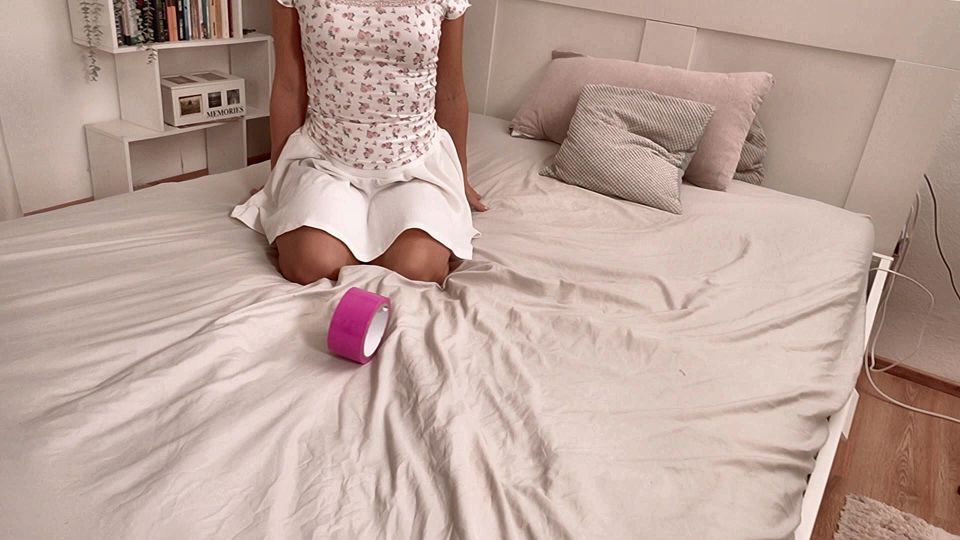 Tape Bondage on My Legs to Practice Deep Fucking
