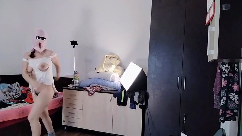 Sexy Latina Tries on and Cuts Clothes. Sexy Latina with Hairy