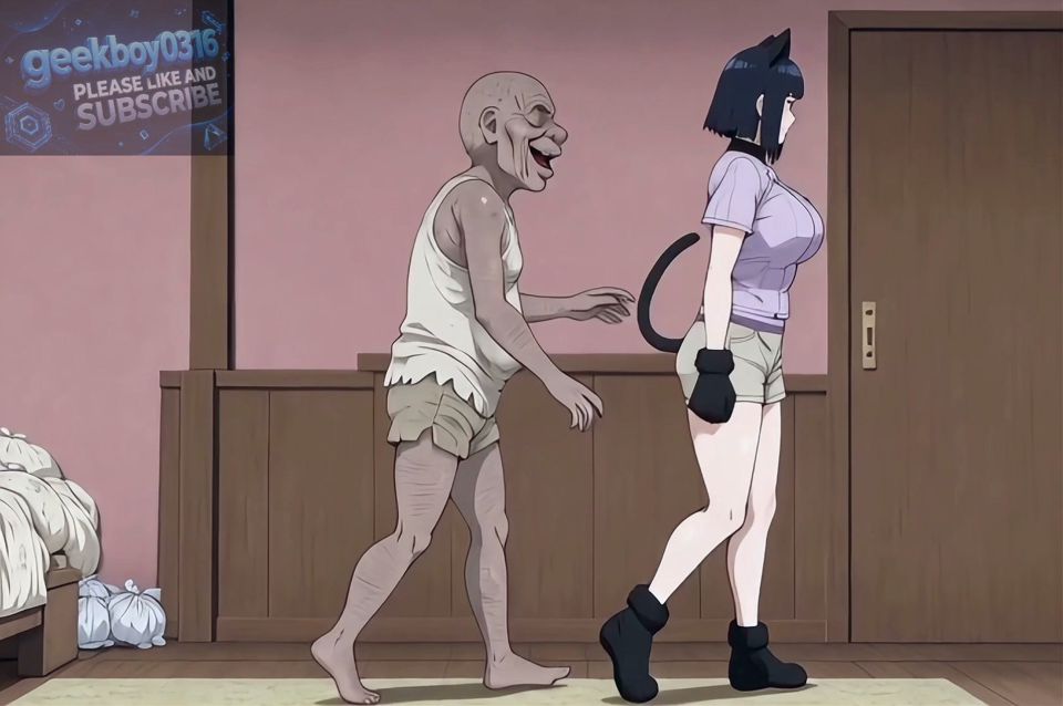 A Hot Ninja Girl Sneaks into a Cat Club and ends up trying to conceive with a perverted old man - hentai ai video